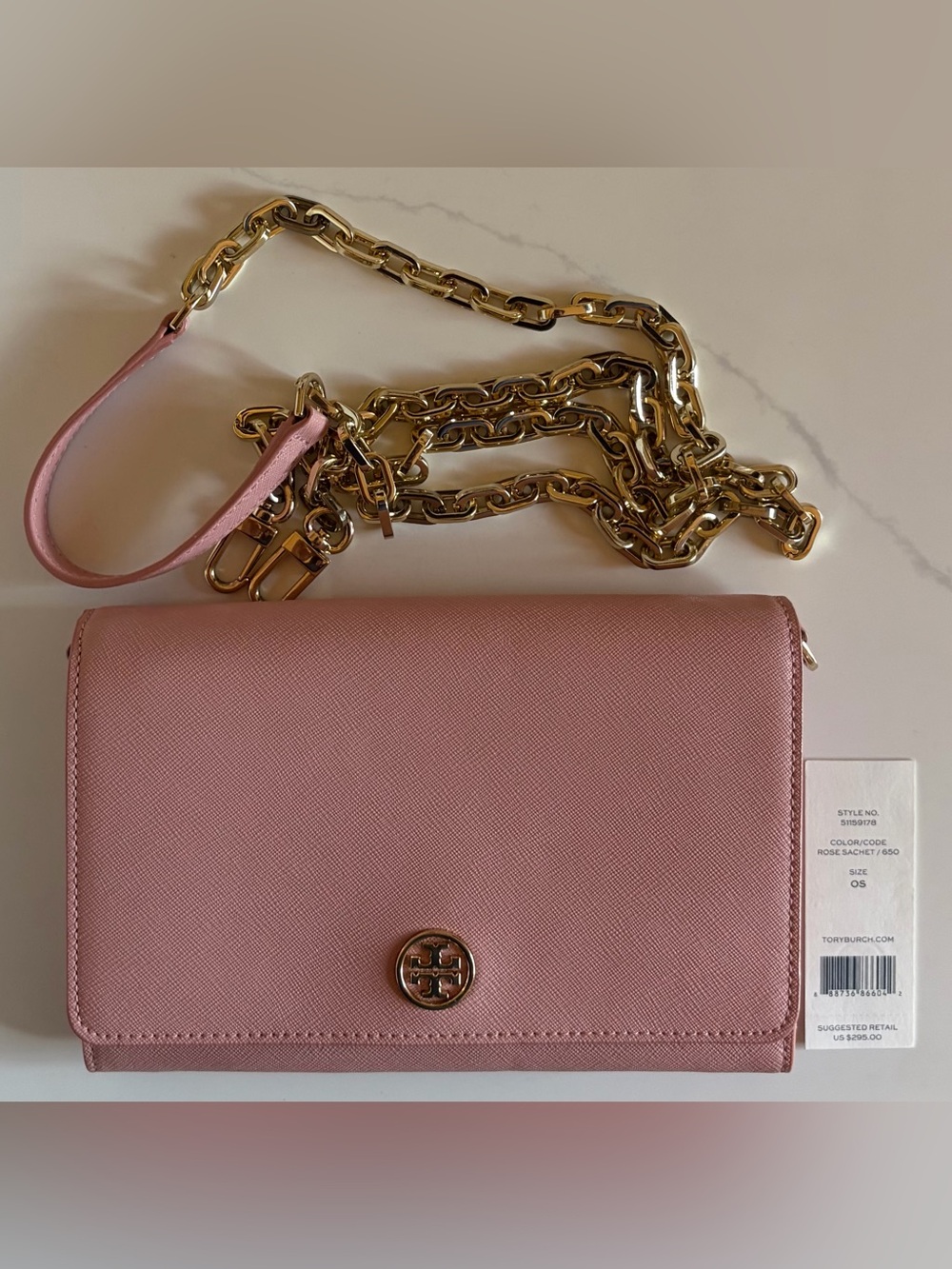 Tory Burch Rose Sachet Pink Leather Chain Crossbody Bag